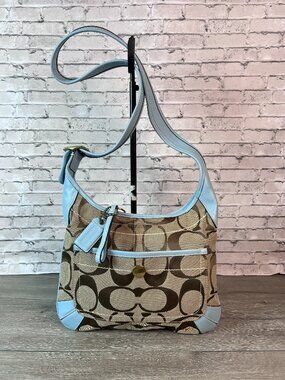 COACH F10768 Vintage Ergo Signature Shoulder Hand bag Blue Canvas Leather
